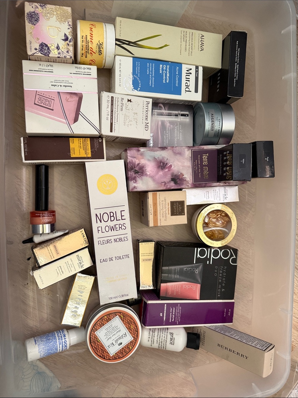 Mixed box of cosmetics, Burberry, ahava, murad, Bobbi brown, Shiseido NIB
